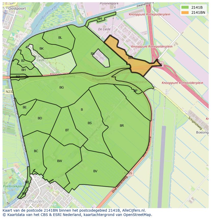 Afbeelding van het postcodegebied 2141 BN op de kaart.