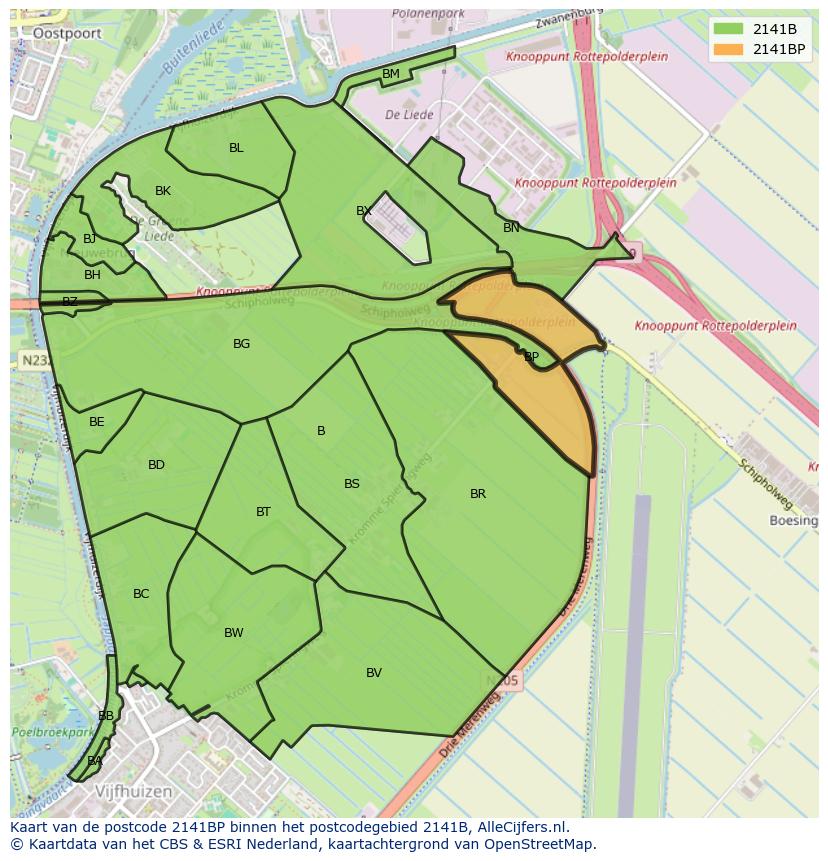 Afbeelding van het postcodegebied 2141 BP op de kaart.