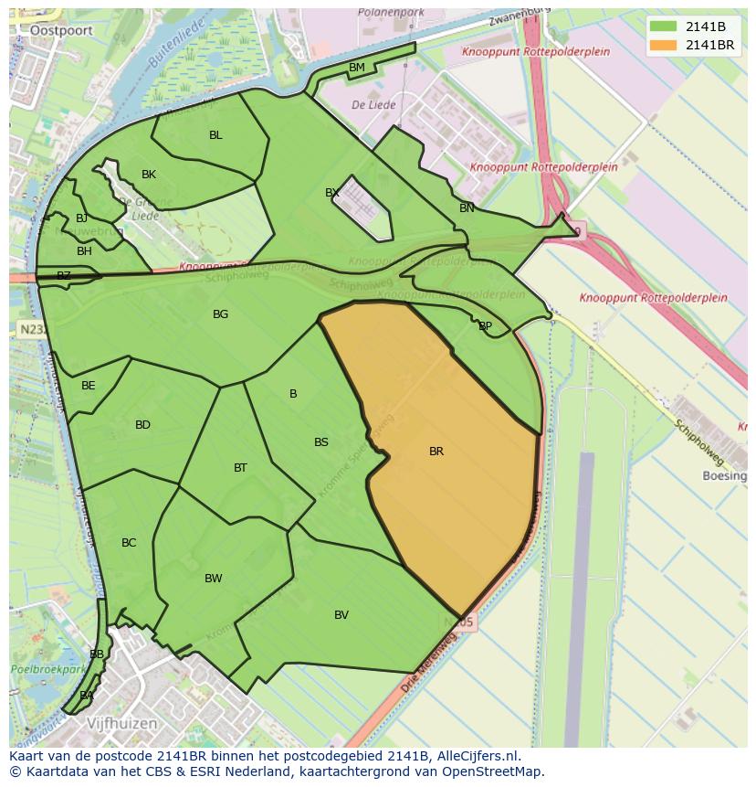 Afbeelding van het postcodegebied 2141 BR op de kaart.