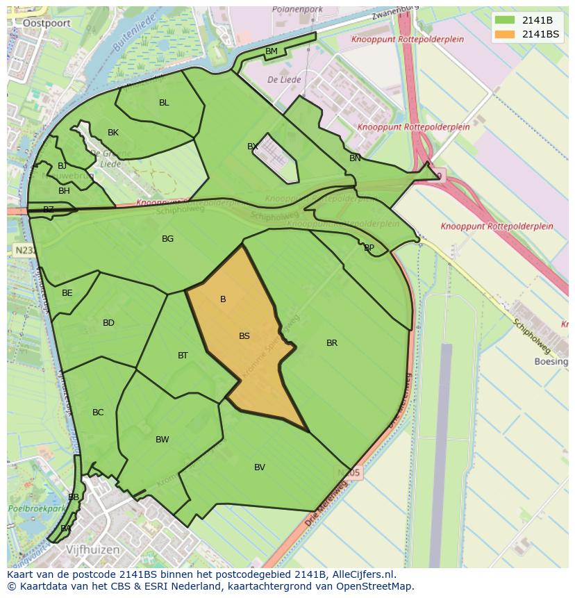 Afbeelding van het postcodegebied 2141 BS op de kaart.