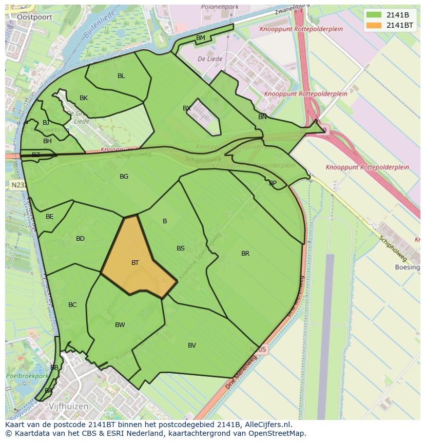 Afbeelding van het postcodegebied 2141 BT op de kaart.