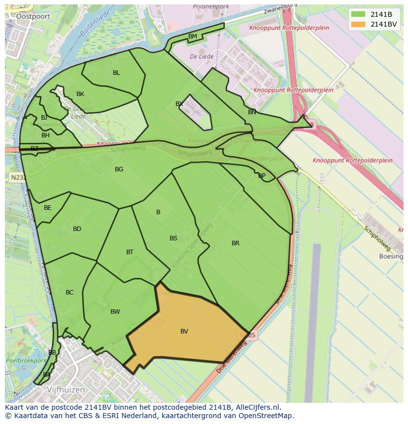 Afbeelding van het postcodegebied 2141 BV op de kaart.