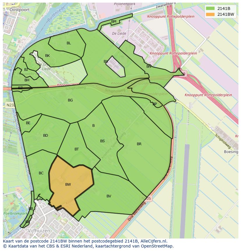 Afbeelding van het postcodegebied 2141 BW op de kaart.