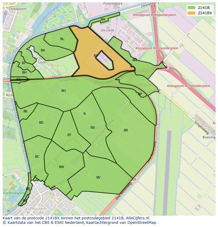 Afbeelding van het postcodegebied 2141 BX op de kaart.