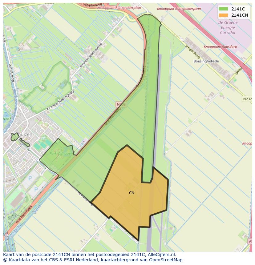 Afbeelding van het postcodegebied 2141 CN op de kaart.