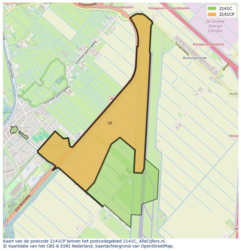 Afbeelding van het postcodegebied 2141 CP op de kaart.