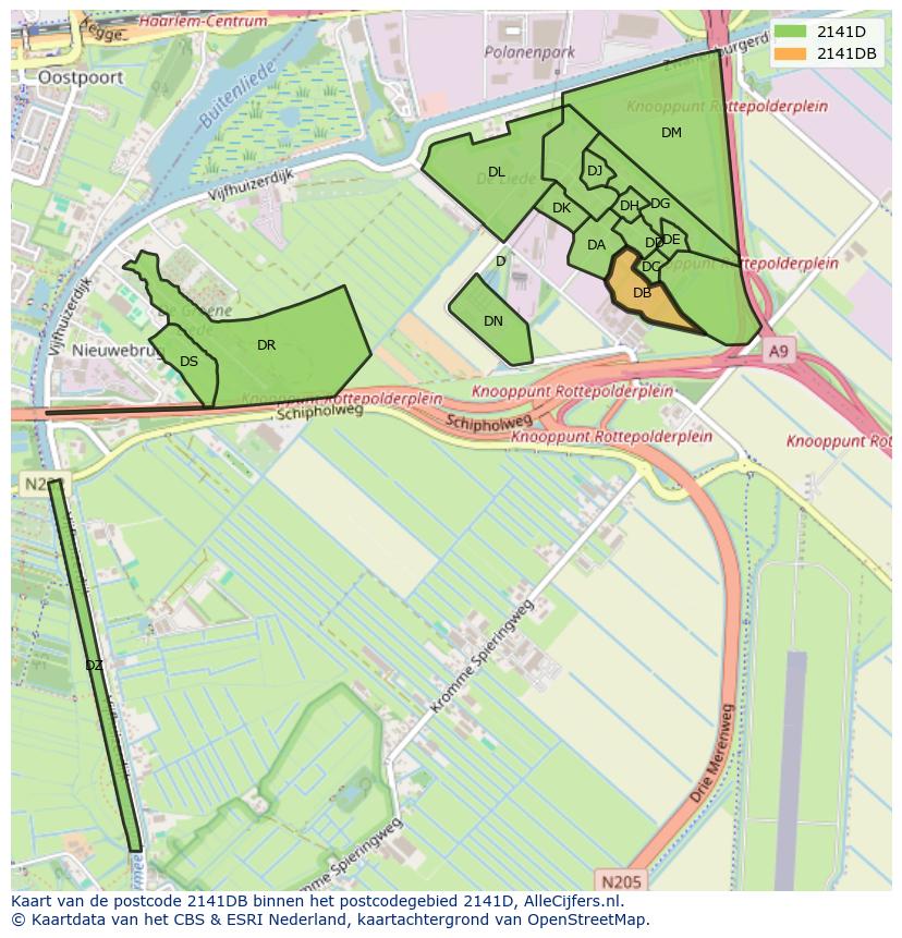 Afbeelding van het postcodegebied 2141 DB op de kaart.