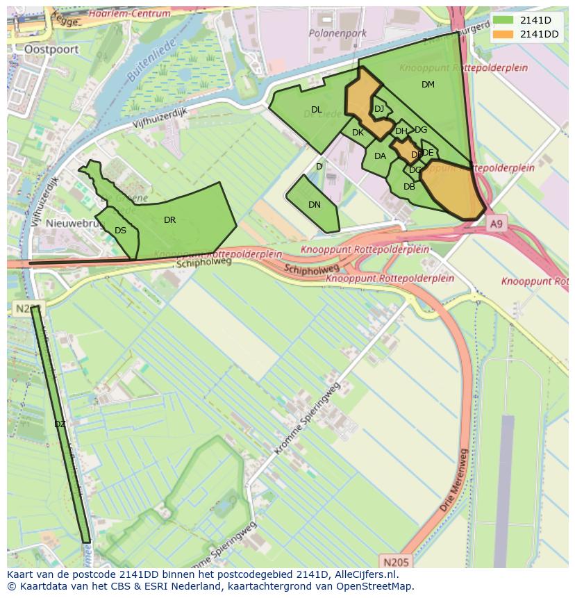 Afbeelding van het postcodegebied 2141 DD op de kaart.