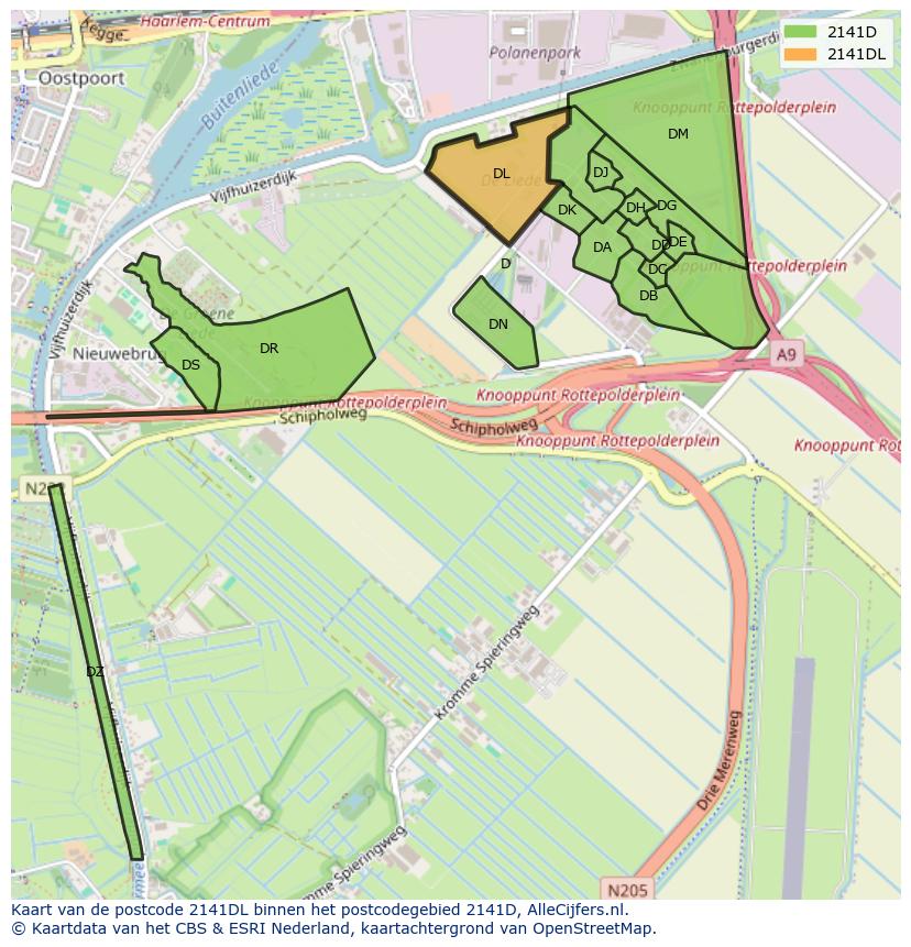 Afbeelding van het postcodegebied 2141 DL op de kaart.