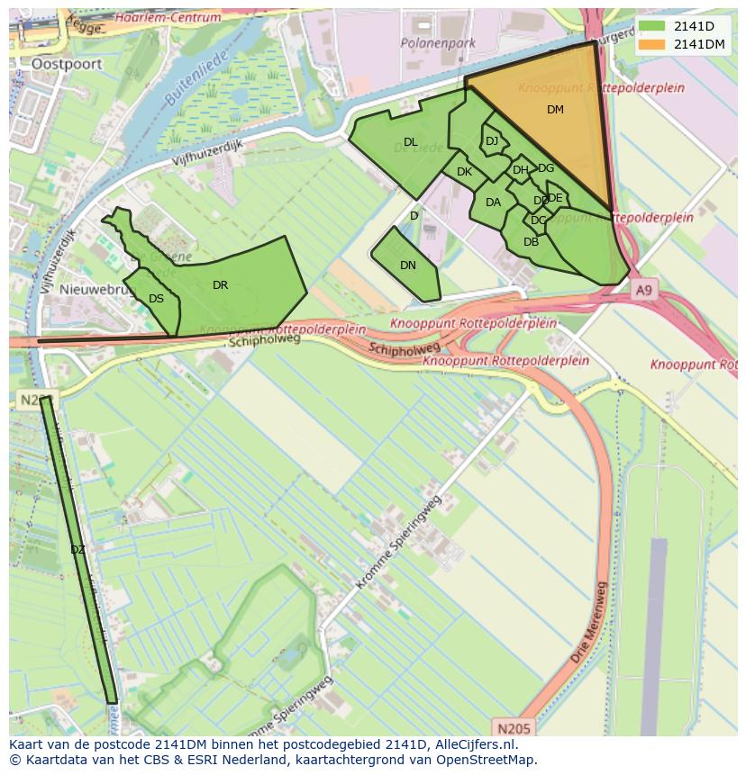 Afbeelding van het postcodegebied 2141 DM op de kaart.