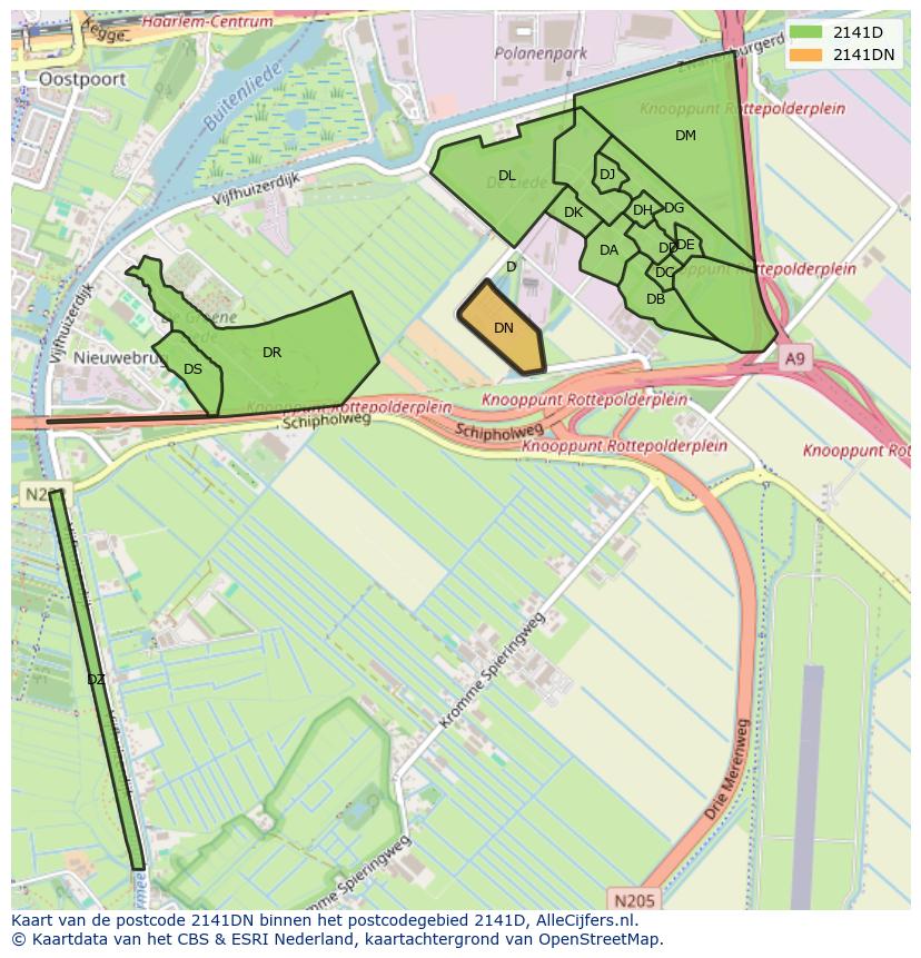 Afbeelding van het postcodegebied 2141 DN op de kaart.