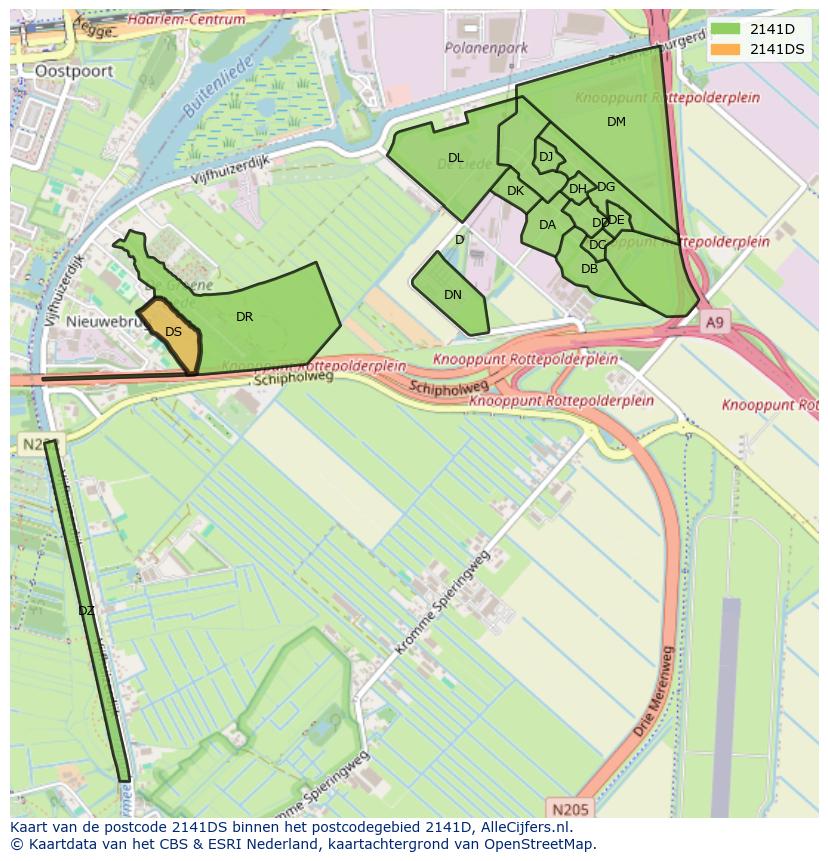 Afbeelding van het postcodegebied 2141 DS op de kaart.