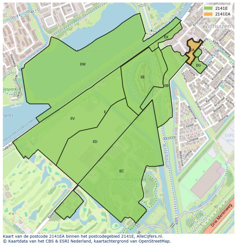 Afbeelding van het postcodegebied 2141 EA op de kaart.