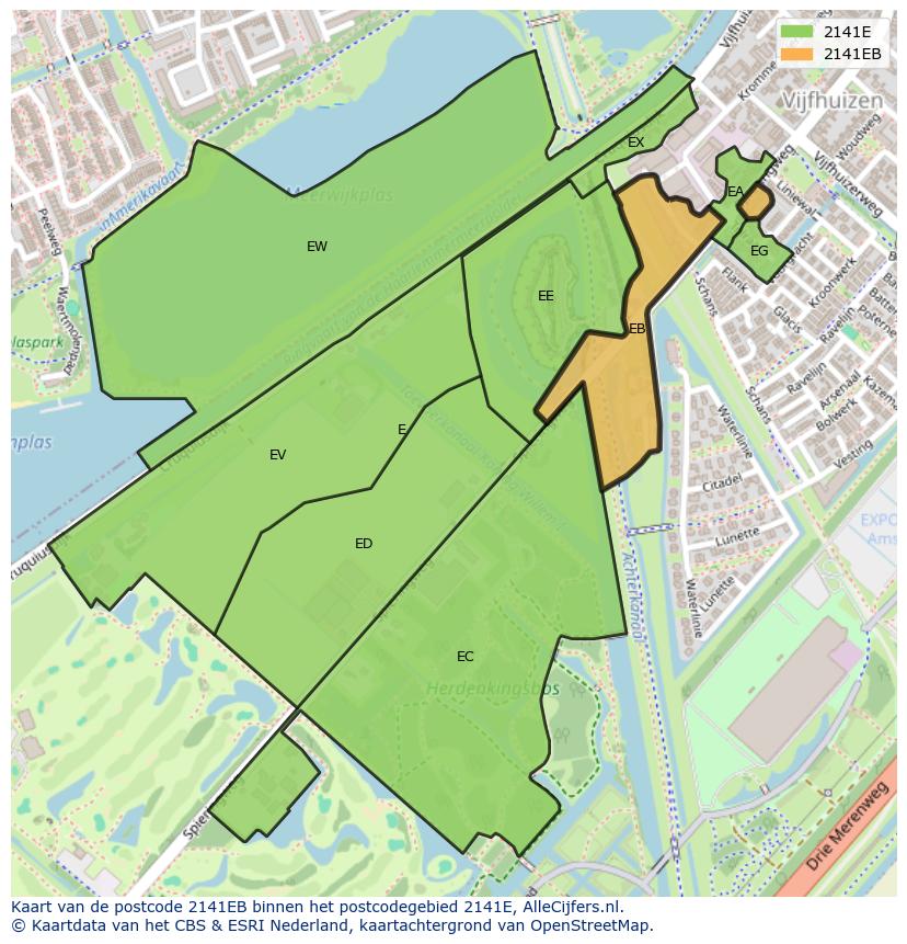 Afbeelding van het postcodegebied 2141 EB op de kaart.