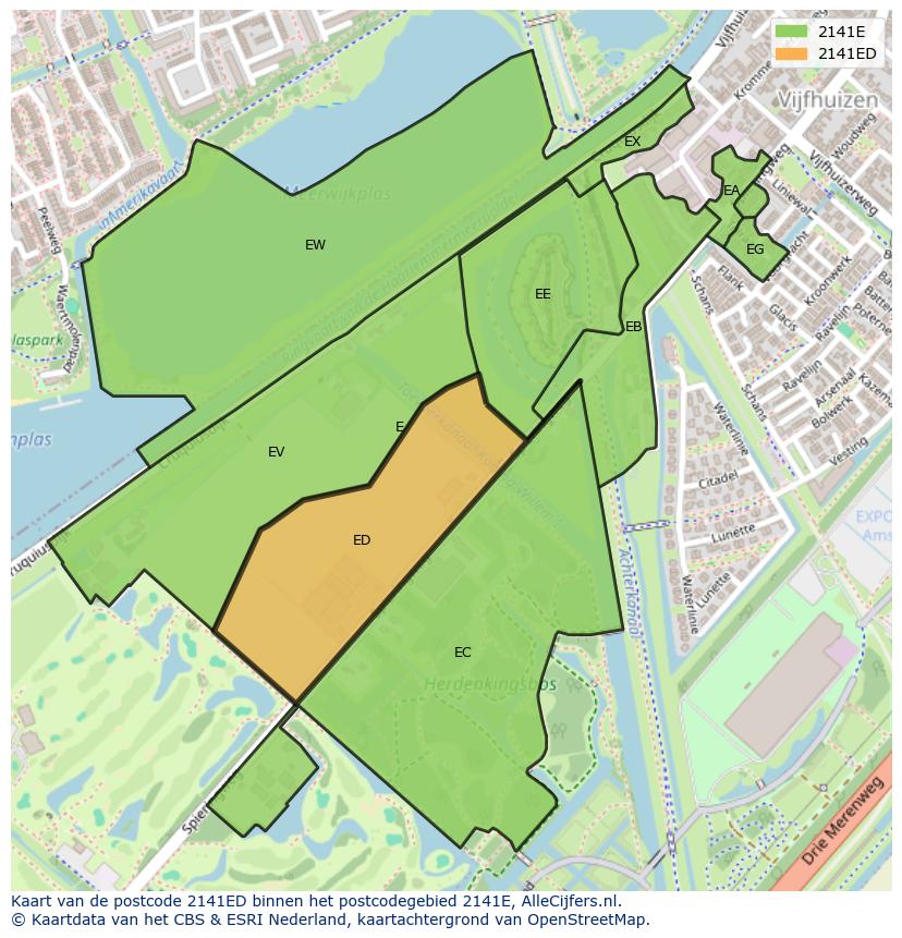 Afbeelding van het postcodegebied 2141 ED op de kaart.