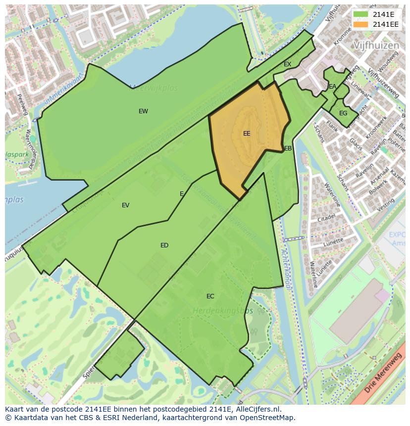 Afbeelding van het postcodegebied 2141 EE op de kaart.