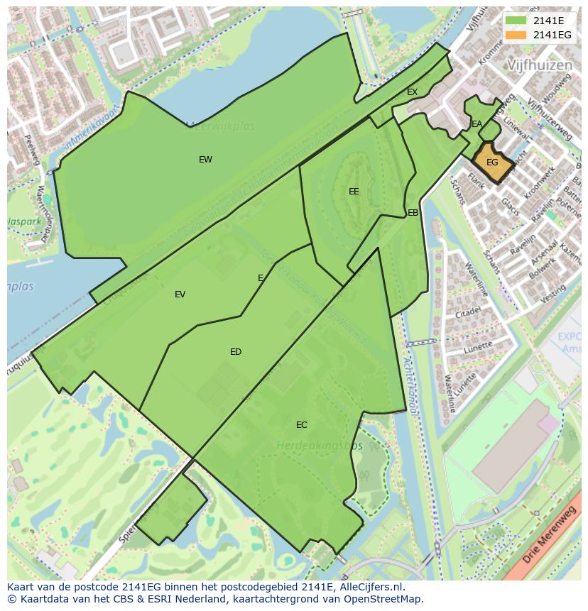 Afbeelding van het postcodegebied 2141 EG op de kaart.