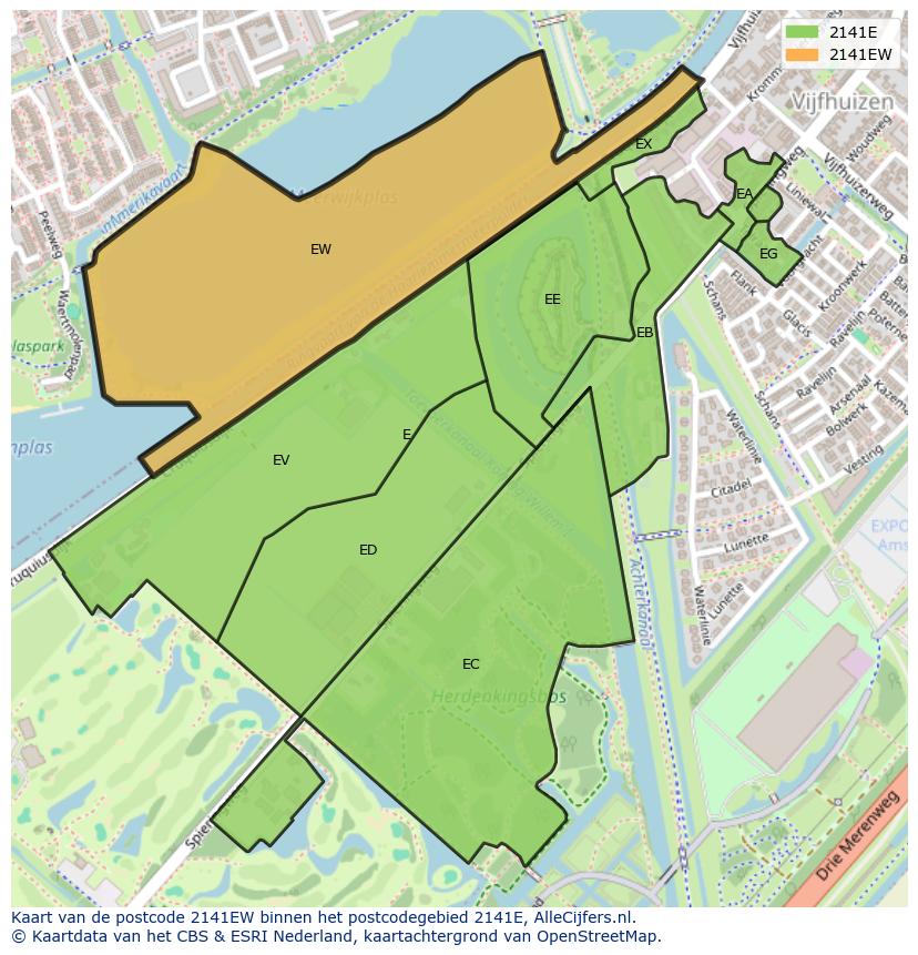 Afbeelding van het postcodegebied 2141 EW op de kaart.