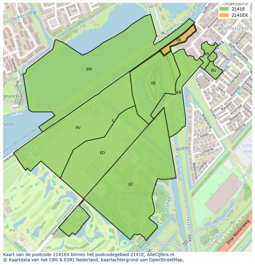 Afbeelding van het postcodegebied 2141 EX op de kaart.