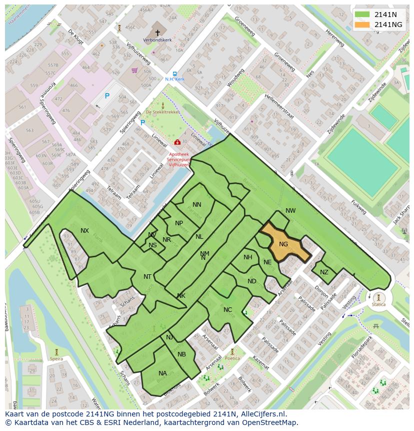 Afbeelding van het postcodegebied 2141 NG op de kaart.