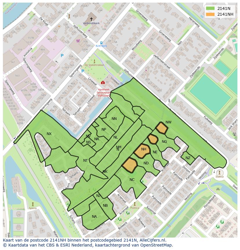 Afbeelding van het postcodegebied 2141 NH op de kaart.