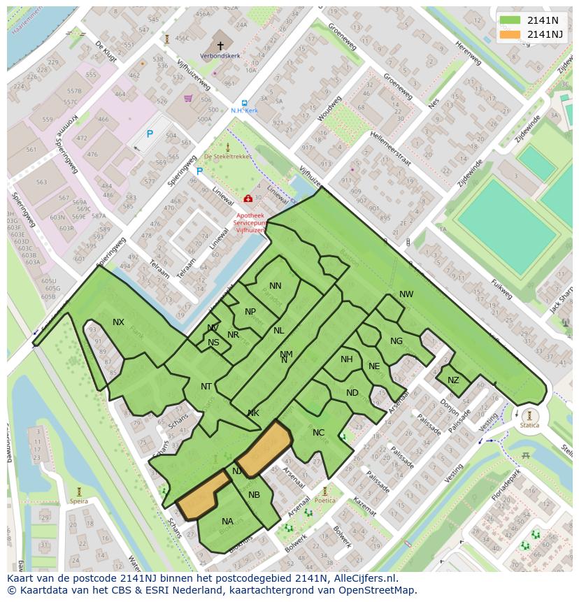 Afbeelding van het postcodegebied 2141 NJ op de kaart.