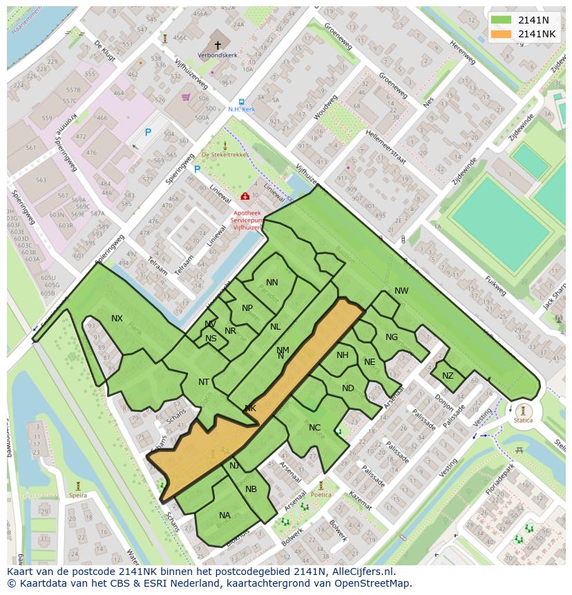 Afbeelding van het postcodegebied 2141 NK op de kaart.
