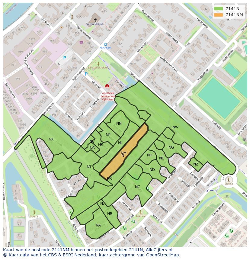 Afbeelding van het postcodegebied 2141 NM op de kaart.