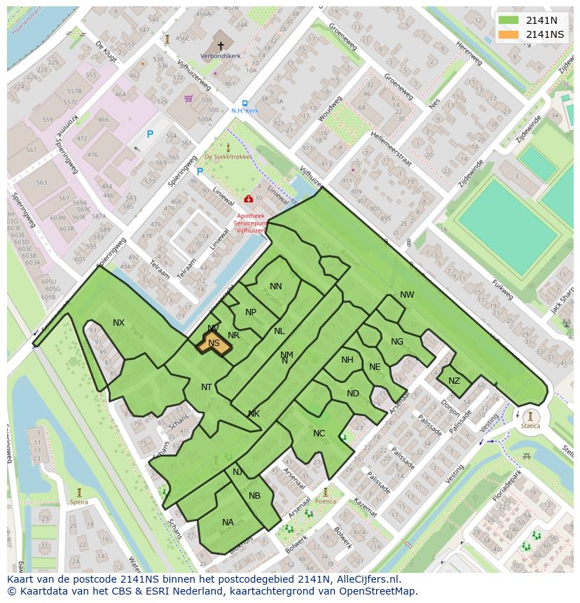 Afbeelding van het postcodegebied 2141 NS op de kaart.