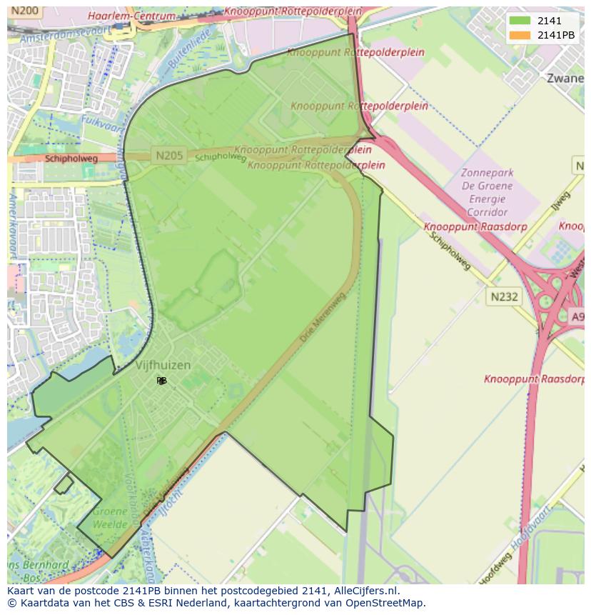 Afbeelding van het postcodegebied 2141 PB op de kaart.