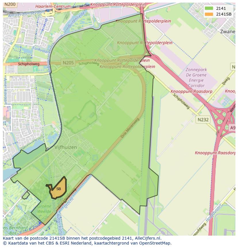 Afbeelding van het postcodegebied 2141 SB op de kaart.
