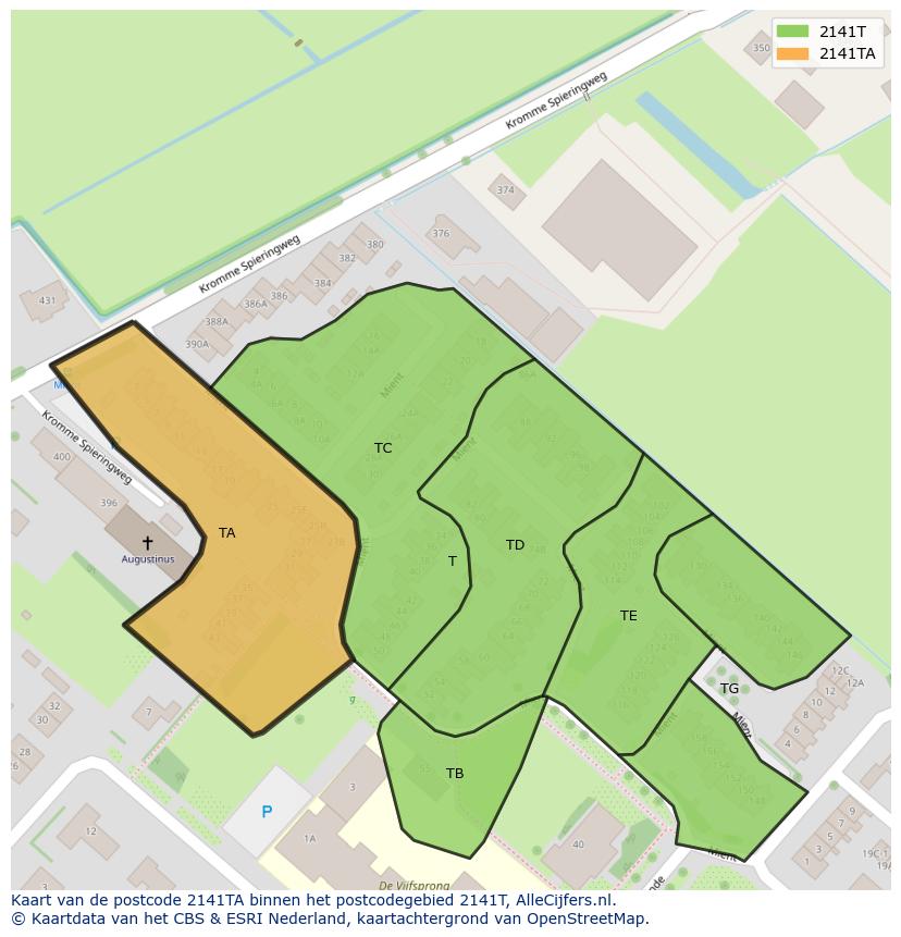 Afbeelding van het postcodegebied 2141 TA op de kaart.