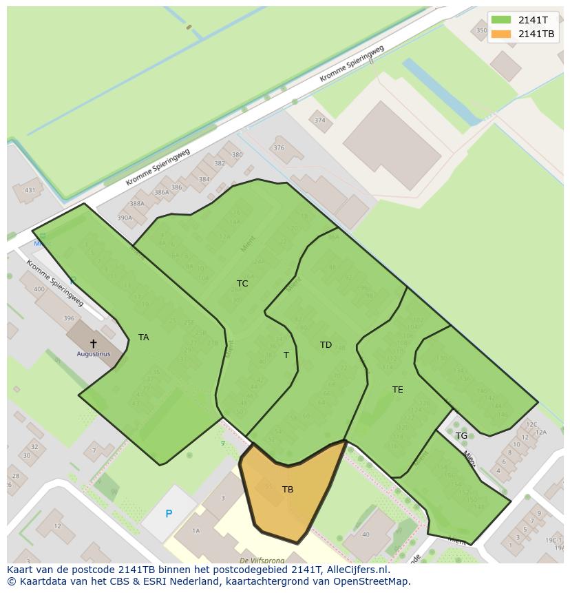 Afbeelding van het postcodegebied 2141 TB op de kaart.