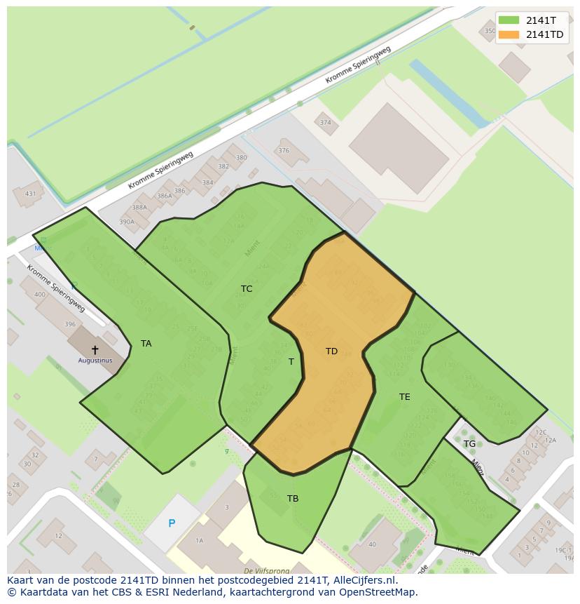 Afbeelding van het postcodegebied 2141 TD op de kaart.