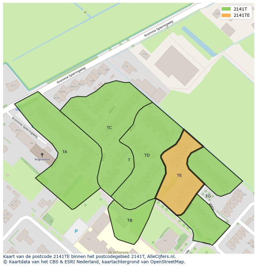 Afbeelding van het postcodegebied 2141 TE op de kaart.