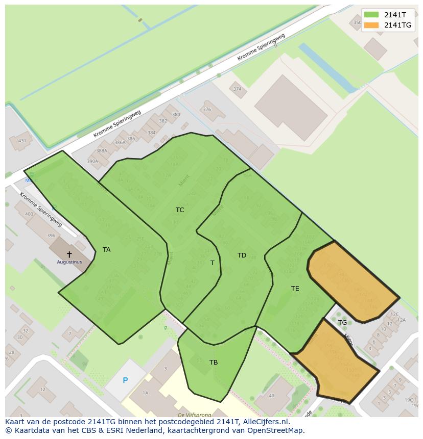Afbeelding van het postcodegebied 2141 TG op de kaart.