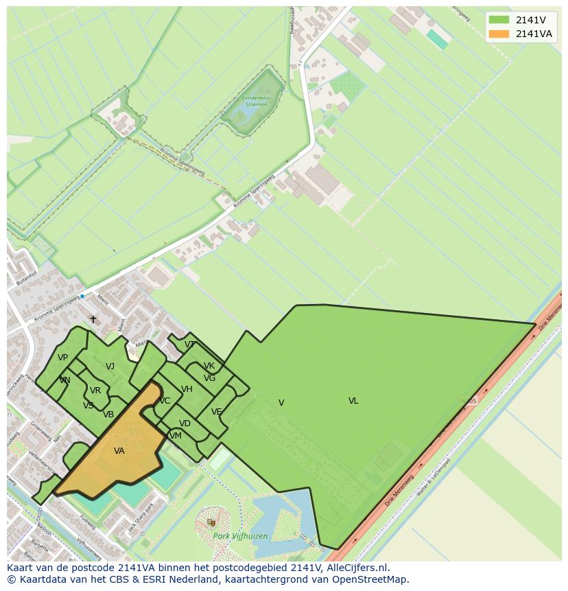Afbeelding van het postcodegebied 2141 VA op de kaart.