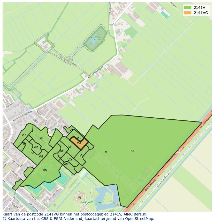 Afbeelding van het postcodegebied 2141 VG op de kaart.