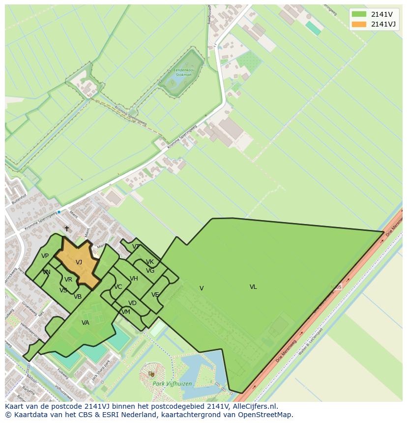 Afbeelding van het postcodegebied 2141 VJ op de kaart.