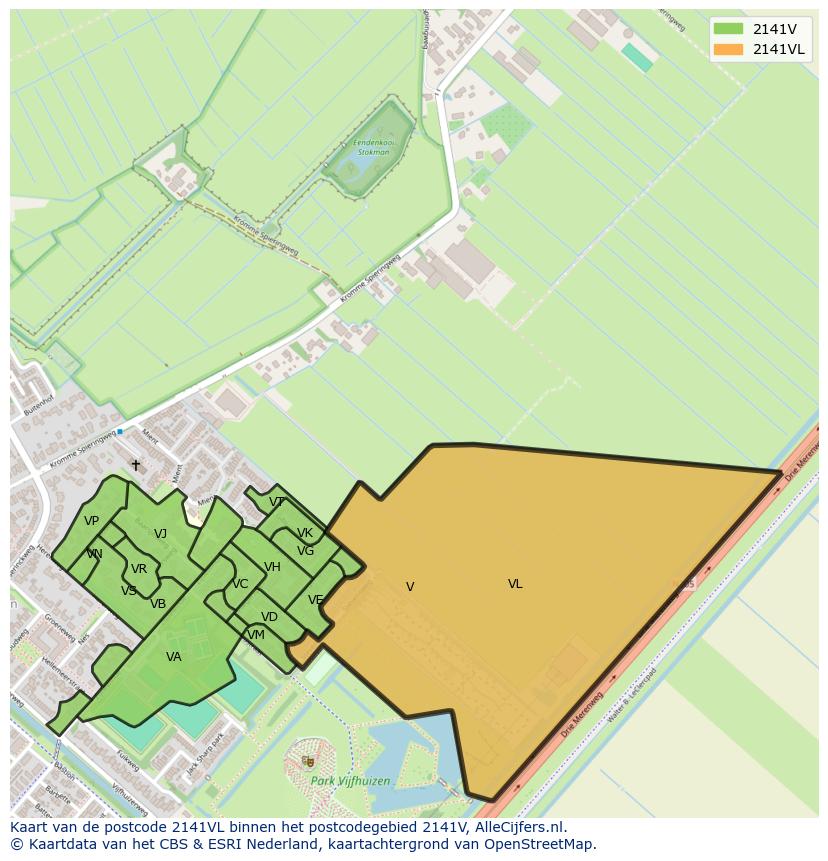 Afbeelding van het postcodegebied 2141 VL op de kaart.