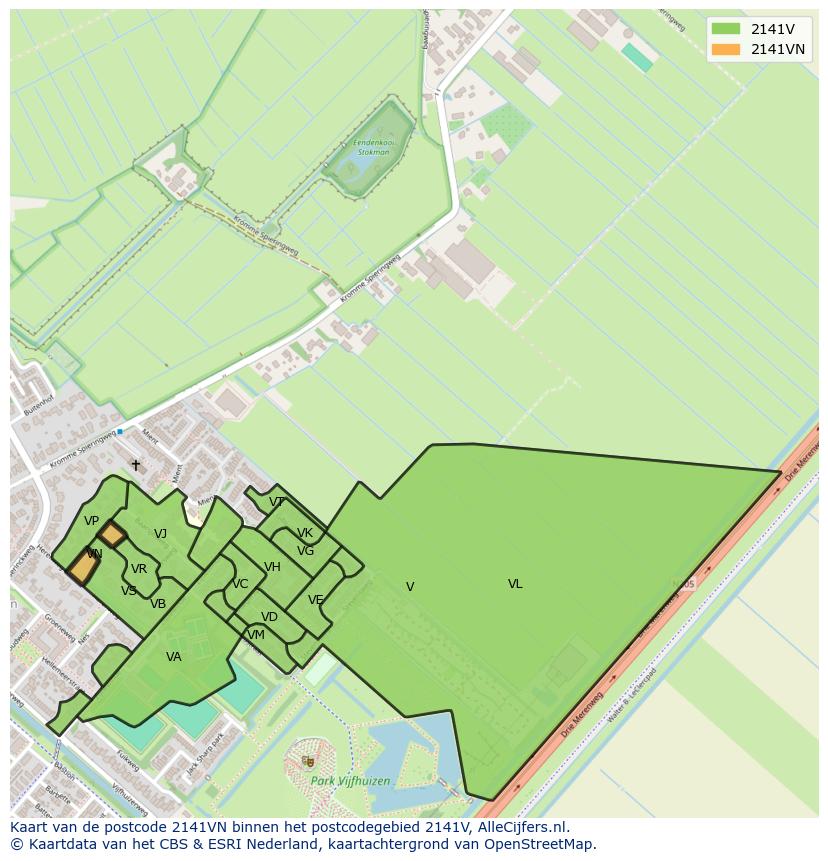 Afbeelding van het postcodegebied 2141 VN op de kaart.