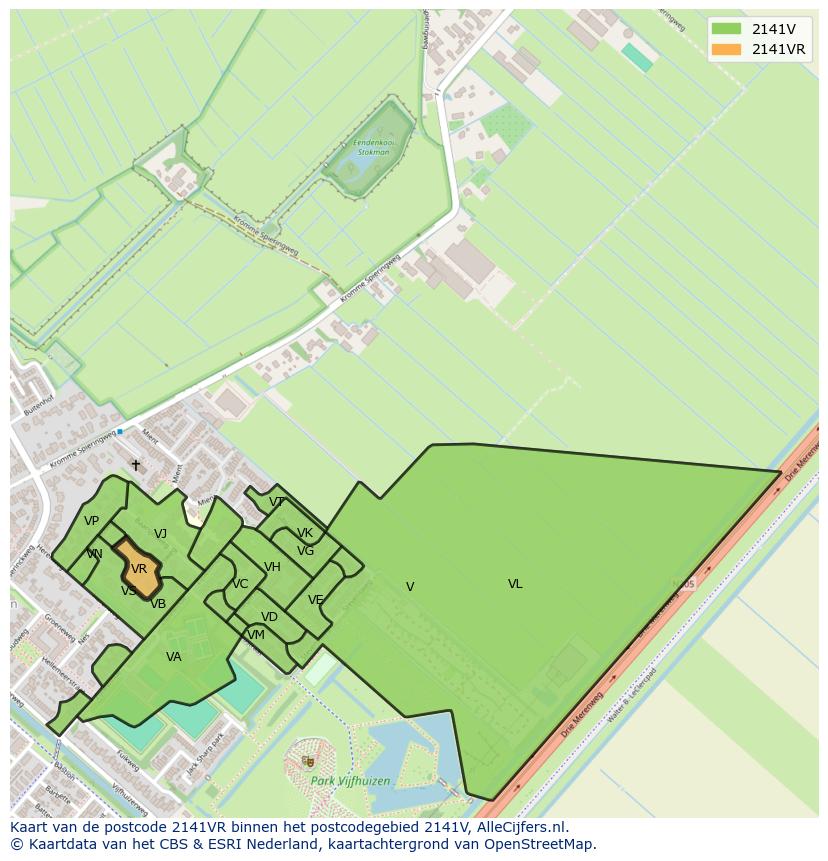 Afbeelding van het postcodegebied 2141 VR op de kaart.