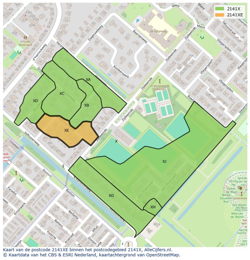 Afbeelding van het postcodegebied 2141 XE op de kaart.