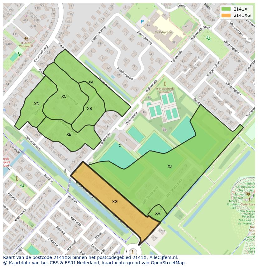 Afbeelding van het postcodegebied 2141 XG op de kaart.