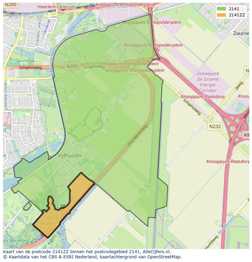 Afbeelding van het postcodegebied 2141 ZZ op de kaart.
