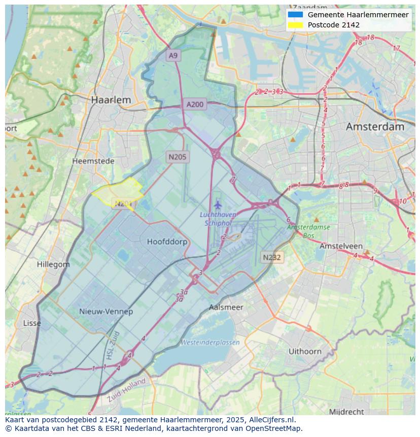 Afbeelding van het postcodegebied 2142 op de kaart.