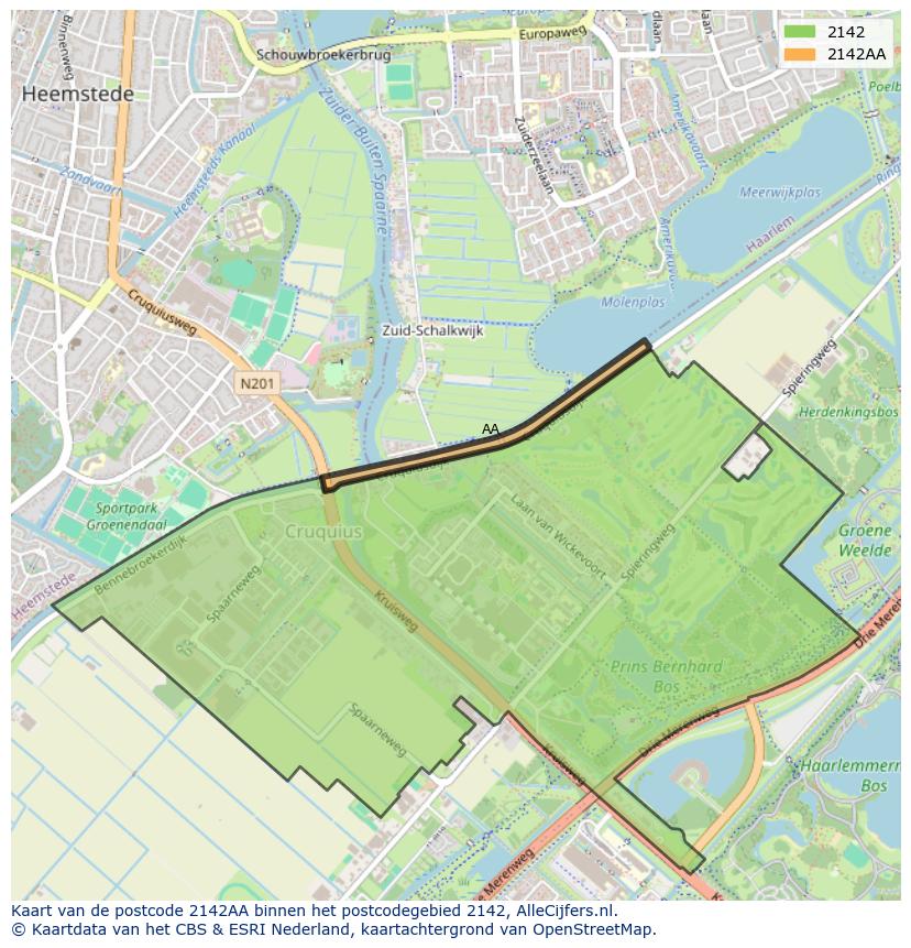 Afbeelding van het postcodegebied 2142 AA op de kaart.