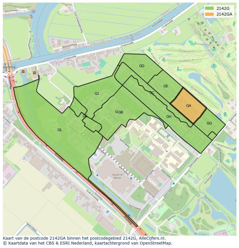 Afbeelding van het postcodegebied 2142 GA op de kaart.