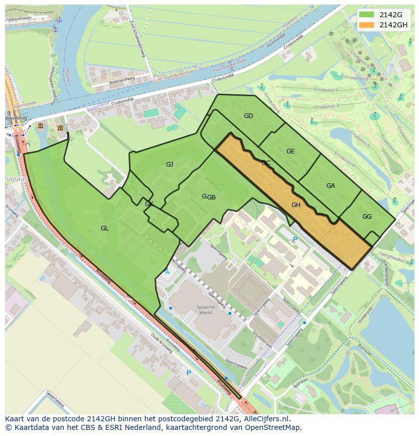 Afbeelding van het postcodegebied 2142 GH op de kaart.