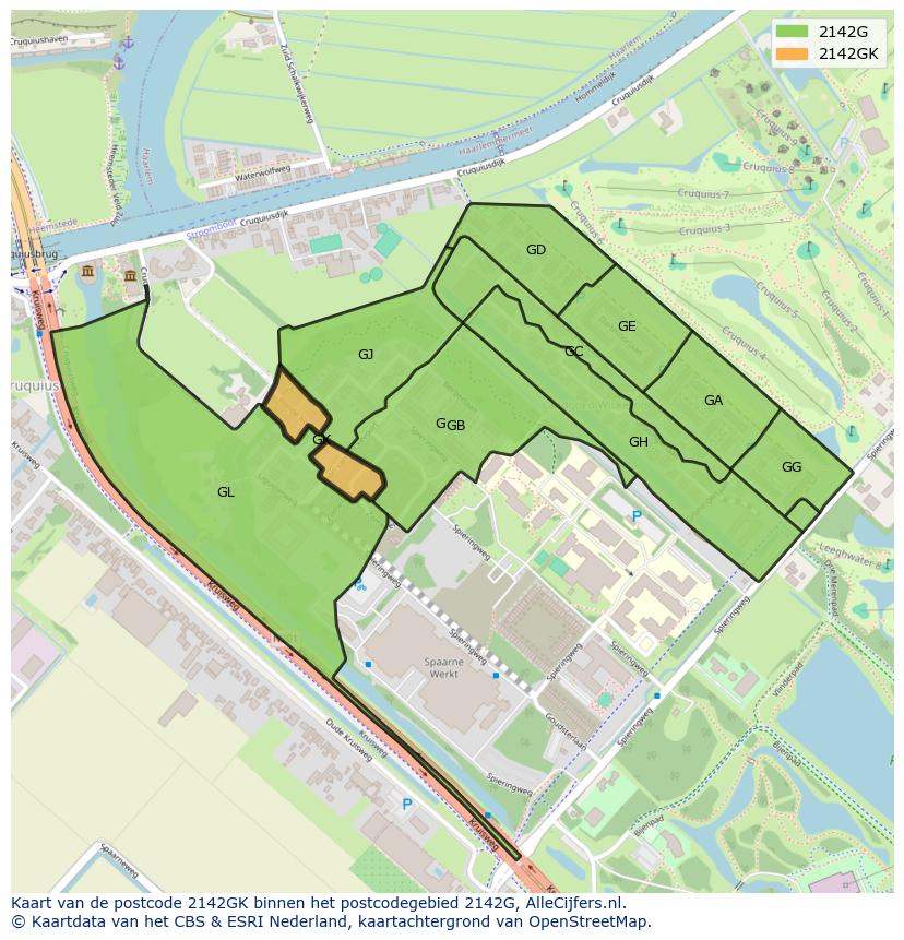 Afbeelding van het postcodegebied 2142 GK op de kaart.